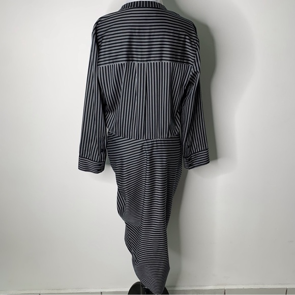 Veronica Beard Women's Blac White Ruched Striped Cotton Poplin Dress Size 10 - Picture 6 of 16